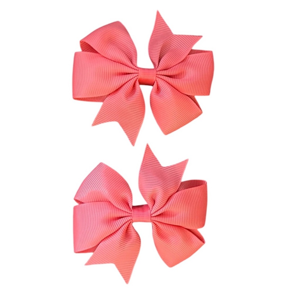 Ribbon Bow Hair Clips Set of 2 Warm Pink NEW